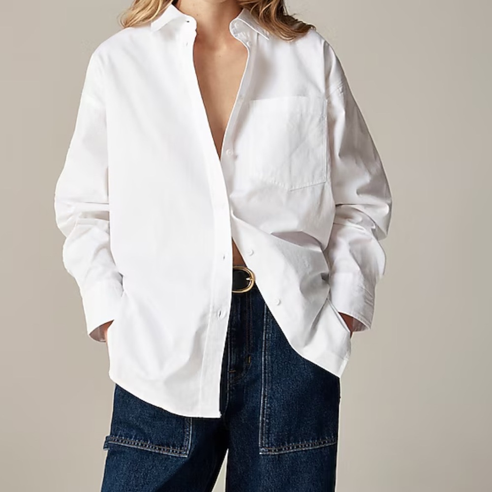 J. Crew Etienne Oversized White Button-Up in Cotton Poplin, NEW White Sz. XS $98